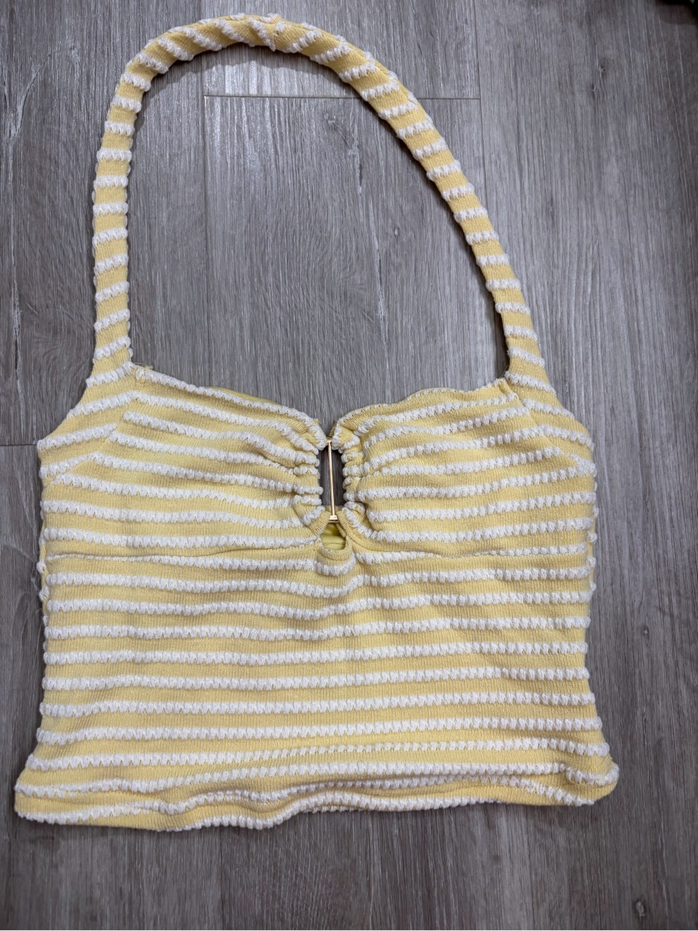 Yellow & White Striped Knit Halter Crop Top